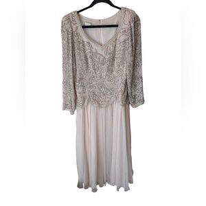 Vintage 80s Jack Bryan Blush Pink Cream Beaded Chiffon Evening  Dress Size 8